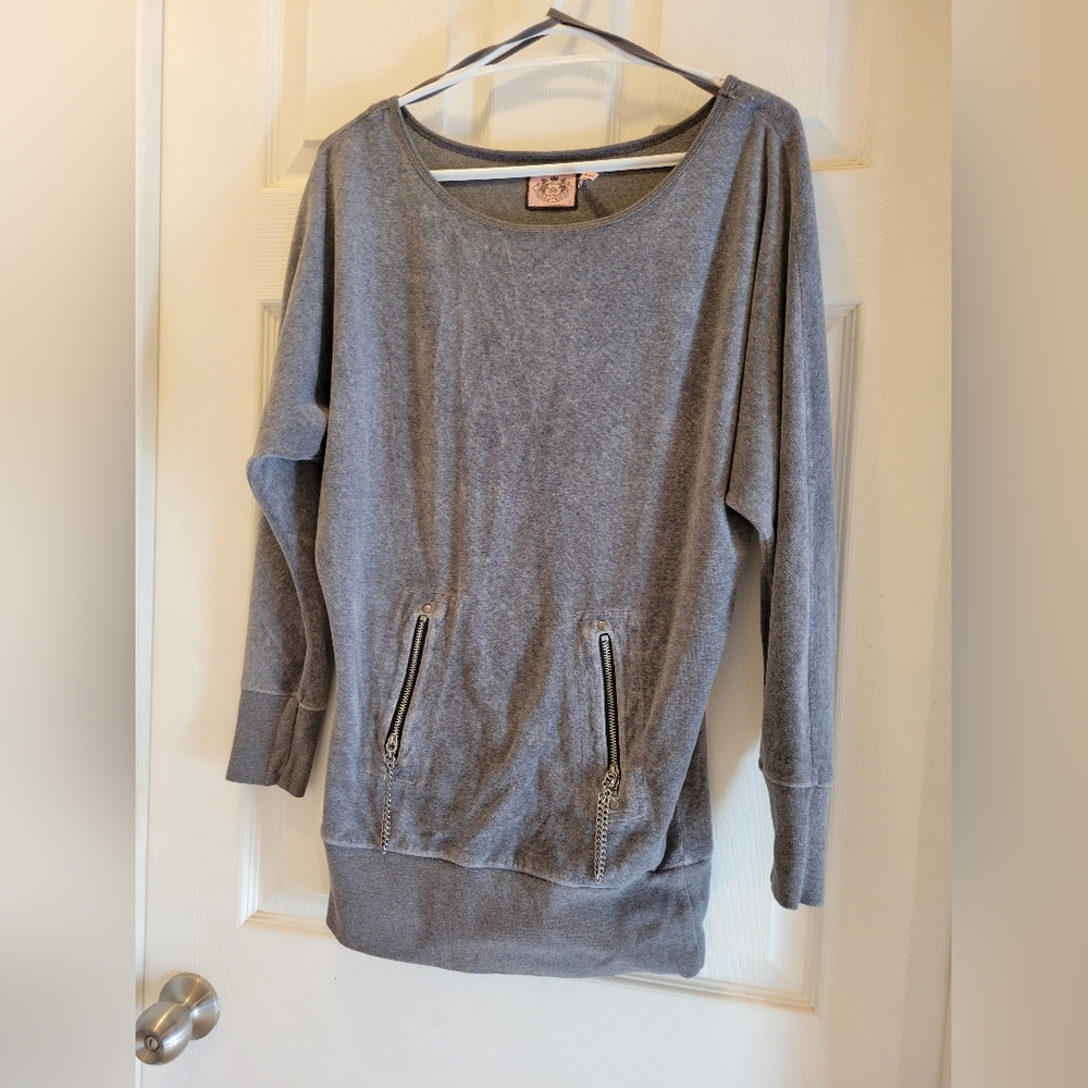 Juicy Couture Gray Women's Long Sleave  Sweater with Zipper Pockets